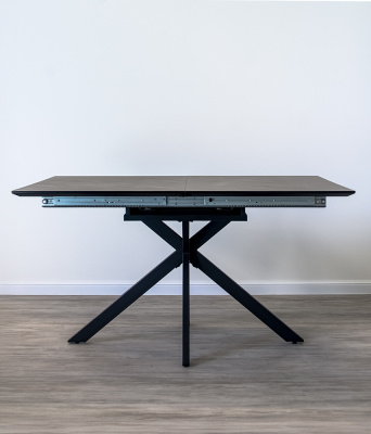 Стол обеденный "L-215" раскладной (HPL 9275-03 СЕРЫЙ / ЧЁРНЫЙ МАТОВЫЙ, 1400-1800 мм * 760 мм * 900 мм)