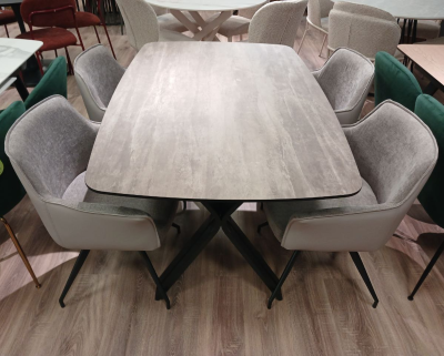 Стол обеденный F-1624-4. 1400*900*760 (HPL 7330-42 FITO RAMBLAS С ЧЕРНОЙ МАТОВОЙ КРОМКОЙ/ЧЕРНЫЙ МАТОВЫЙ. Размер 1400 мм * 900 мм * 760 мм)