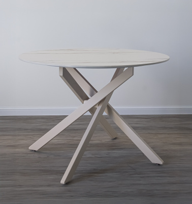 Стол обеденный F-1566-2T (КЕРАМИКА С БЕЖЕВЫМИ РАЗВОДАМИ / МОЛОЧНЫЙ МАТОВЫЙ, 1100 мм * 760 мм)