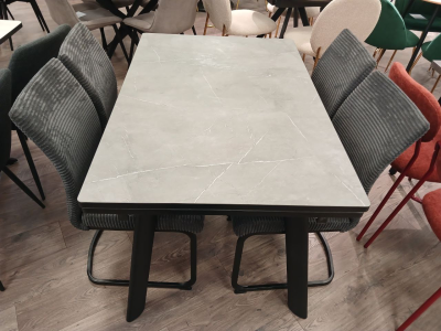 Стол обеденный "Стайл 42" раскладной. 1200-1840*800*750  (КАСПИЙ 721 / ЧЕРНЫЙ МАТОВЫЙ. Размер 1200-1840 мм * 800 мм * 750 мм)