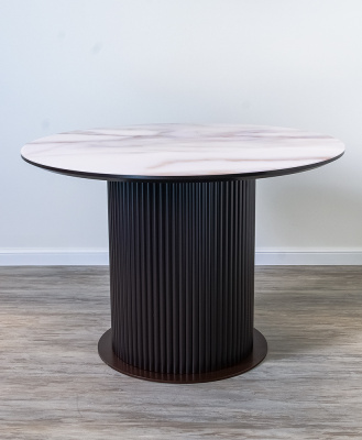 Стол обеденный "Колизей" стекло (СТЕКЛО БЕЛЫЙ МРАМОР С КОРИЧНЕВЫМИ ПРОЖИЛКАМИ / КОРИЧНЕВЫЙ RAL 8017, 1100 мм * 760 мм)