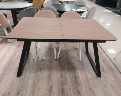 Стол обеденный L-221-1 раскладной. 1400-1800*900*760 (HPL 5243-03 NATURAL WALNUT С ЧЕРНОЙ МАТОВОЙ КРОМКОЙ / Размер 1400-1800 мм * 900 мм *760 мм)