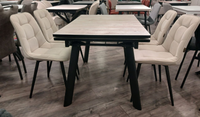 Стол обеденный "Стайл 42" раскладной. 1200-1840*800*750 (ДУБ АЛЯСКА 0641 / ЧЕРНЫЙ МАТОВЫЙ. Размер 1200-1840 мм * 800 мм * 750 мм)