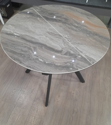 Стол обеденный "Олимп". 900-1200*900*760 ( КЕРАМИКА  Venetian Frown Light/ ЧЕРНЫЙ МУАР Размер 90 (+30) / 76)