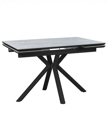 Стол обеденный "Элит 4" раскладной (КЕРАМОГРАНИТ СЕРЫЙ МАТОВЫЙ / ЧЁРНЫЙ МАТОВЫЙ, 1400-2040 мм * 750 мм * 800 мм)