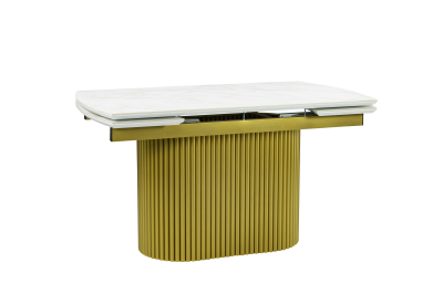 Стол обеденный "Элит 7" раскладной (КЕРАМИКА БЕЛЫЙ ЗОЛОТО МАТОВЫЙ 111 GILT WHITE / ЗОЛОТО. Размер 1600-2240 мм * 750 мм *900 мм)