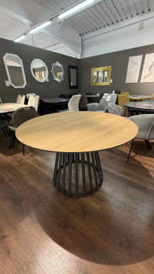 Стол обеденный F-1705. 1200*760 (9623-21 NATURAL FIGURE/ ЧЕРНЫЙ. Размер 1200 мм * 1200 мм * 760 мм)