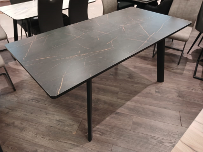 Стол обеденный "Стайл 30 Флан мин" раскладной (ПЛАСТИК КАСПИЙ ЧЕРНОЕ ЗОЛОТО 3103 МАТОВЫЙ / ЧЕРНЫЙ МАТОВЫЙ. Размеры 1380-1780 мм * 750 мм * 880 мм)