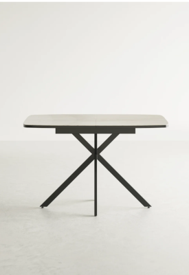 Стол обеденный "Стайл 48 ФЛАН МИН" раскладной (ПЛАСТИК КАЛАНГУТ 933 / ЧЕРНЫЙ МАТОВЫЙ. Размеры 1200-1600 мм * 750 мм * 800 мм)