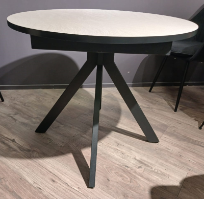 Стол обеденный "Стайл 25 Рондо"  (ПЛАСТИК АМИКА МОРИОН СЕРЫЙ 182 PS / ЧЕРНЫЙ МАТОВЫЙ. Размер 900 мм * 750 мм * 900 мм)