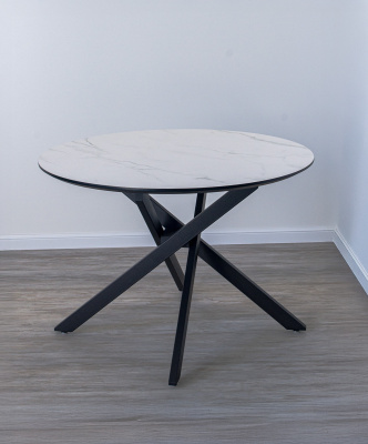 Стол обеденный F-1566-2 (HPL WHITE ROCK / ЧЁРНЫЙ МАТОВЫЙ, 1100 мм * 760 мм)