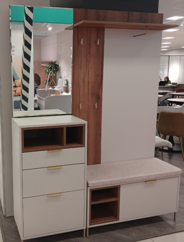 Прихожая № 4 "Кашемир/золото" 1600*400*2100. ЛДСП Кашемир/ Дуб Гудзон Амаретто