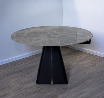 Стол обеденный FYT-08 раскладной (КЕРАМИКА BAILIANGGUANG ГЛЯНЦЕВАЯ /ЧЁРНЫЙ МАТОВЫЙ / ВСТАВКИ СЕРЕБРО, 1300 мм * 750 мм * 800 мм)