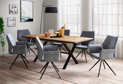 Стол обеденный "Karina T" раскладной (ЛДСП ДУБ АРТИЗАН / ЧЁРНЫЙ )