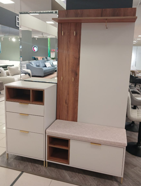 Прихожая № 4 "Кашемир/золото" 1600*400*2100. ЛДСП Кашемир/ Дуб Гудзон Амаретто