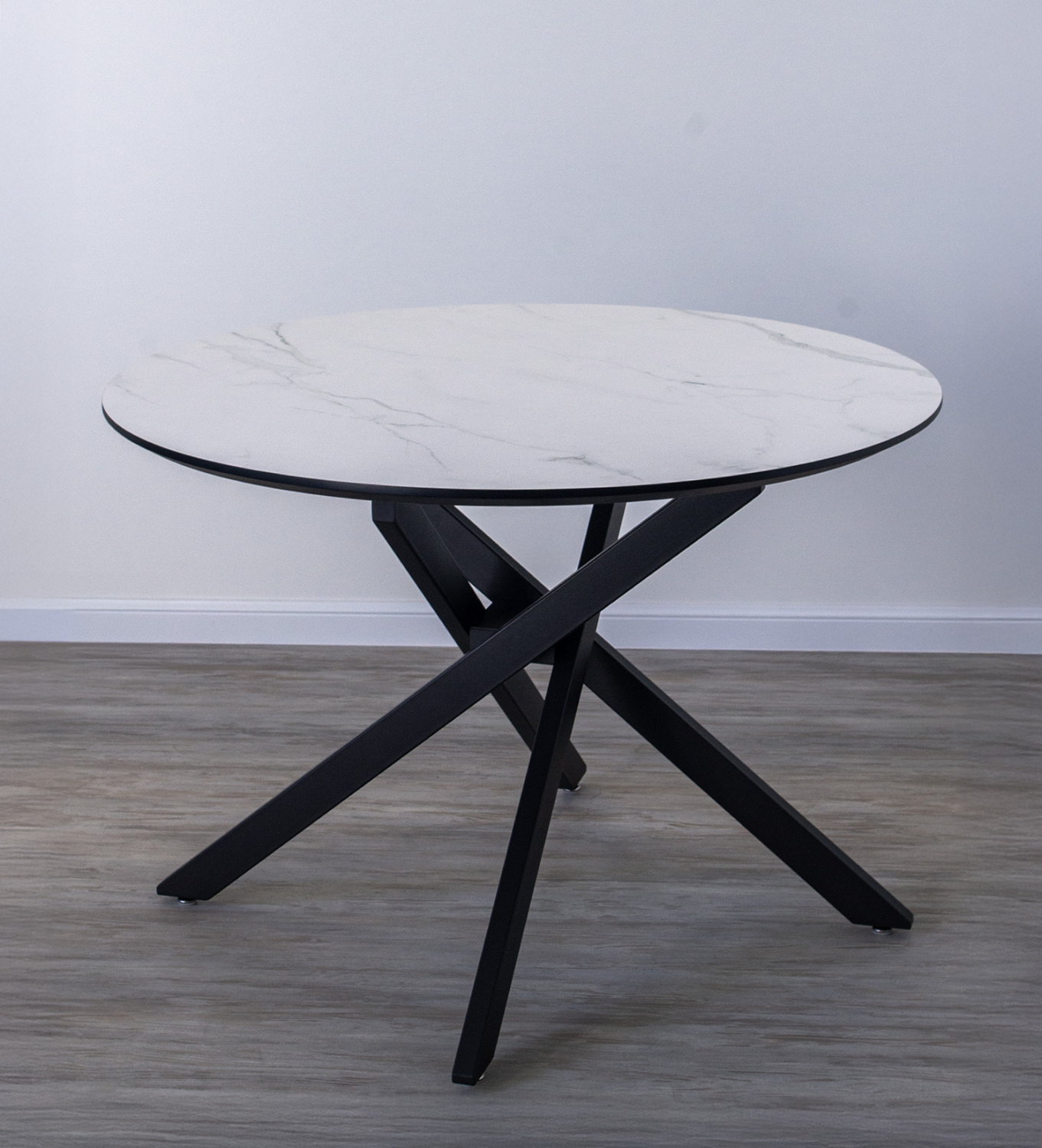 Стол обеденный F-1566-2 (HPL WHITE ROCK / ЧЁРНЫЙ МАТОВЫЙ, 1100 мм * 760 мм)