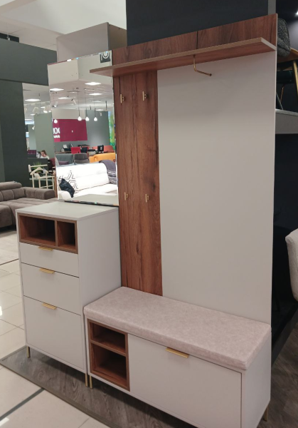 Прихожая № 4 "Кашемир/золото" 1600*400*2100. ЛДСП Кашемир/ Дуб Гудзон Амаретто