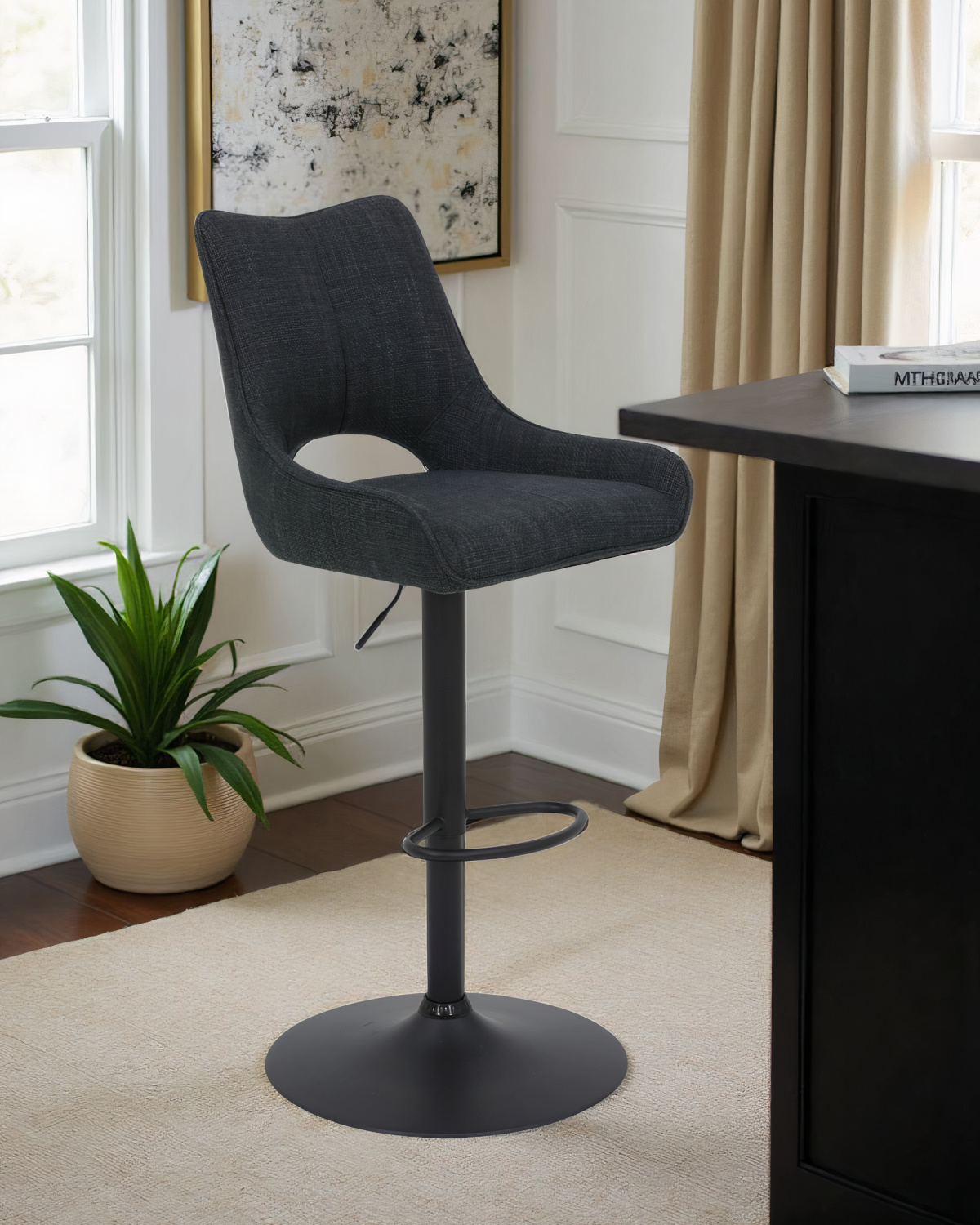 Стул барный Rockport H поворотный 360° (АНТРАЦИТ / ЧЕРНЫЙ. Ш 495 * Г 570 * В 980-1195 мм)