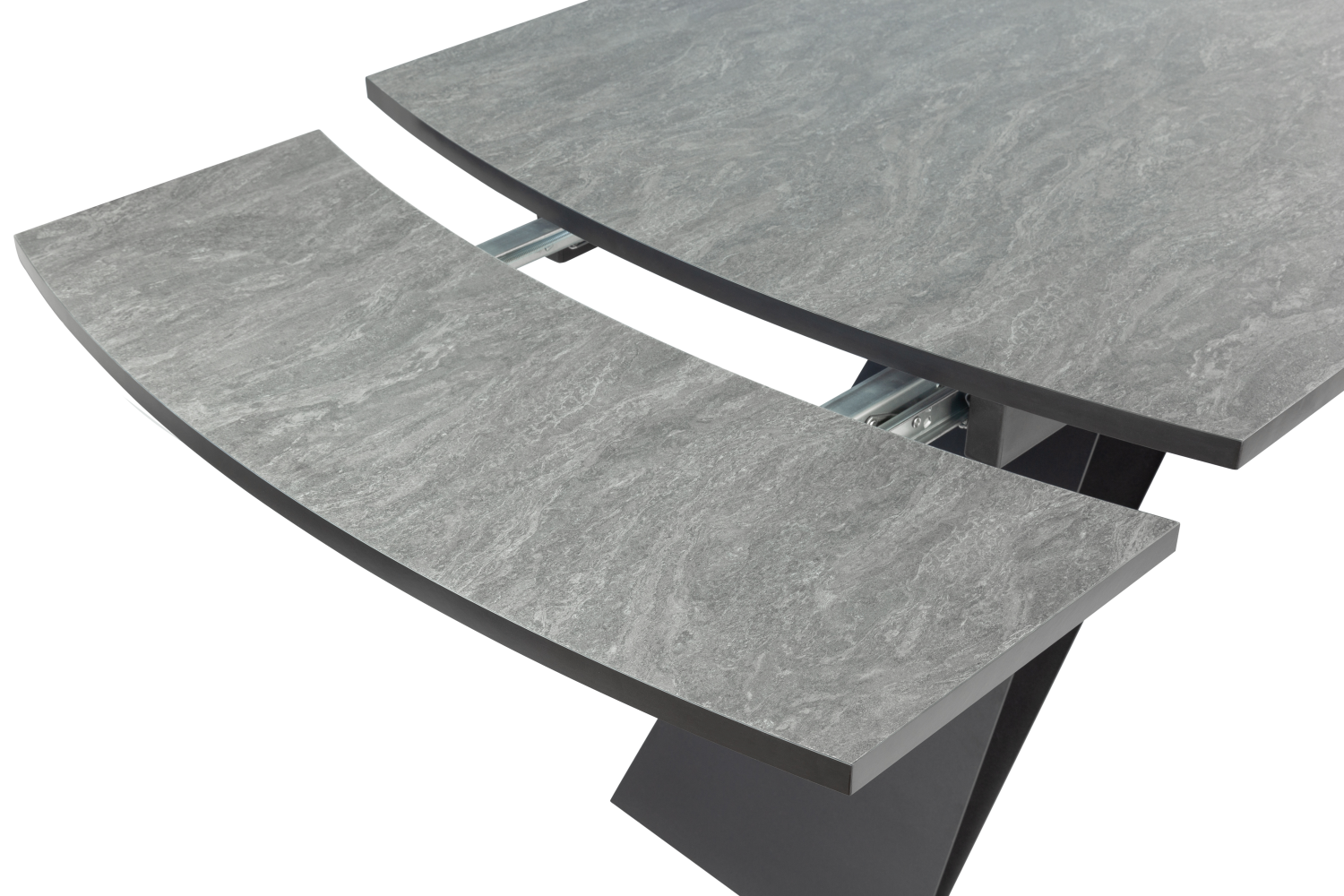 Стол обеденный "Элит 3" раскладной (КЕРАМИКА СЕРЫЙ МАТОВЫЙ 110 LAPKA GREY / ЧЕРНЫЙ МАТОВЫЙ. Размер 1600-2240 мм * 750 мм * 900 мм)