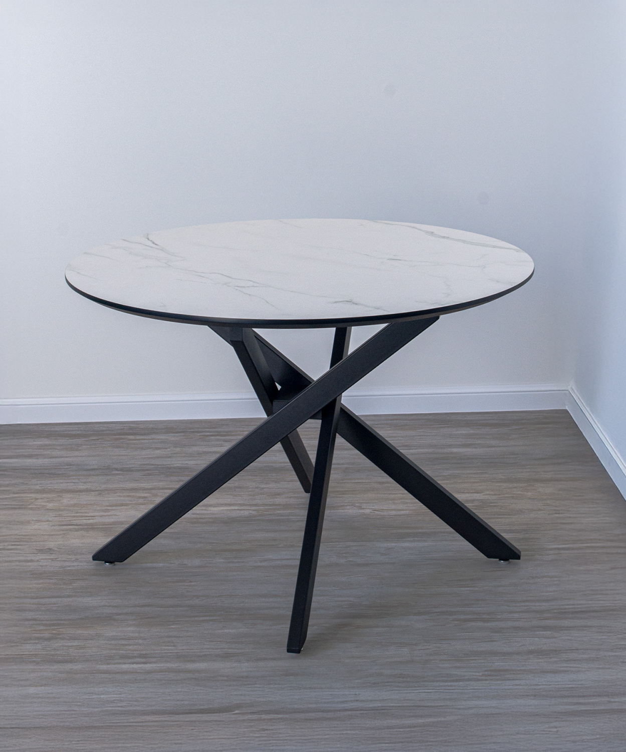 Стол обеденный F-1566-2 (HPL WHITE ROCK / ЧЁРНЫЙ МАТОВЫЙ, 1100 мм * 760 мм)