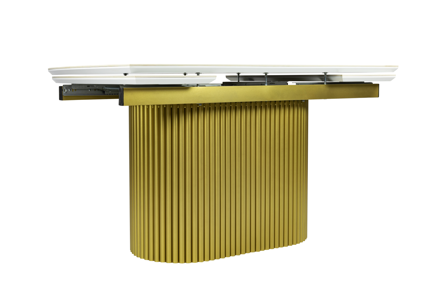 Стол обеденный "Элит 7" раскладной (КЕРАМИКА БЕЛЫЙ ЗОЛОТО МАТОВЫЙ 111 GILT WHITE / ЗОЛОТО. Размер 1600-2240 мм * 750 мм *900 мм)