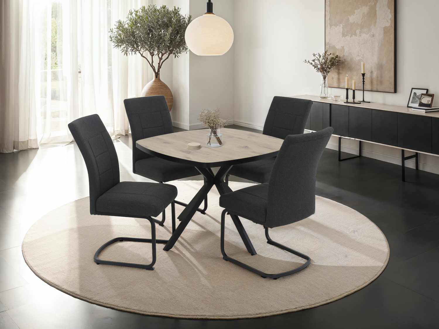 Стол обеденный "Rotterdаm T"  (ДУБ ВИКИНГ / ЧЕРНЫЙ. Размеры 1000 мм * 1000 мм * 750 мм)