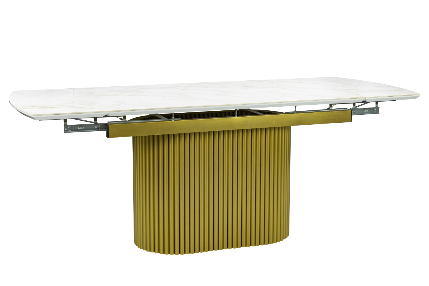 Стол обеденный "Элит 7" раскладной (КЕРАМИКА БЕЛЫЙ ЗОЛОТО МАТОВЫЙ 111 GILT WHITE / ЗОЛОТО. Размер 1600-2240 мм * 750 мм *900 мм)