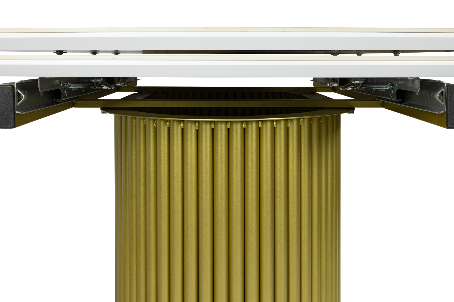 Стол обеденный "Элит 7" раскладной (КЕРАМИКА БЕЛЫЙ ЗОЛОТО МАТОВЫЙ 111 GILT WHITE / ЗОЛОТО. Размер 1600-2240 мм * 750 мм *900 мм)