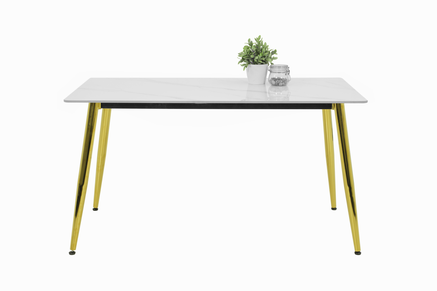 Стол обеденный "Xenia T" керамика (МРАМОР БЕЛЫЙ ГЛЯНЦЕВЫЙ / ЗОЛОТОЙ. Размеры 1400 мм * 800 мм * 760 мм)