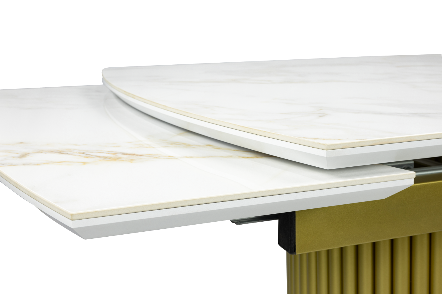 Стол обеденный "Элит 7" раскладной (КЕРАМИКА БЕЛЫЙ ЗОЛОТО МАТОВЫЙ 111 GILT WHITE / ЗОЛОТО. Размер 1600-2240 мм * 750 мм *900 мм)