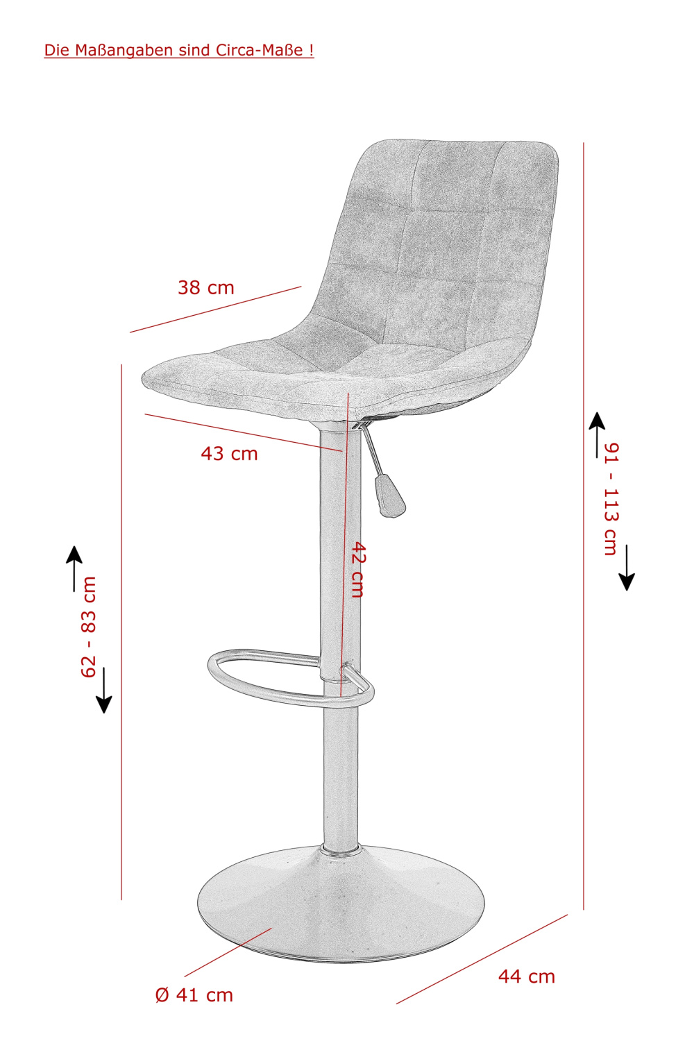 Стул барный "Yvonne H" вращающийся (Цвет СЕРЫЙ 50 / СЕРЫЙ, Артикул 920 383 50, Размер 430 мм * 440 мм * 910 -1130 мм)