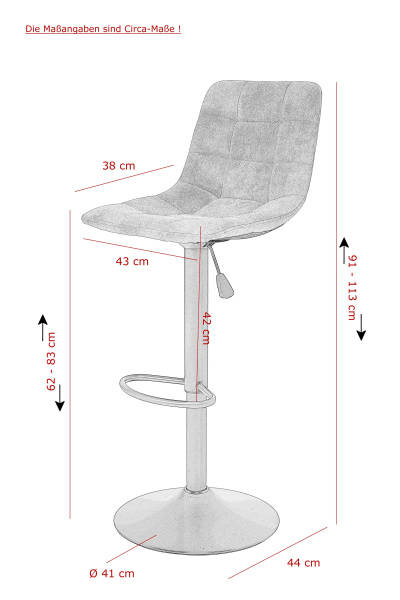 Стул барный "Yvonne H" вращающийся (Цвет СЕРЫЙ 50 / СЕРЫЙ, Артикул 920 383 50, Размер 430 мм * 440 мм * 910 -1130 мм)