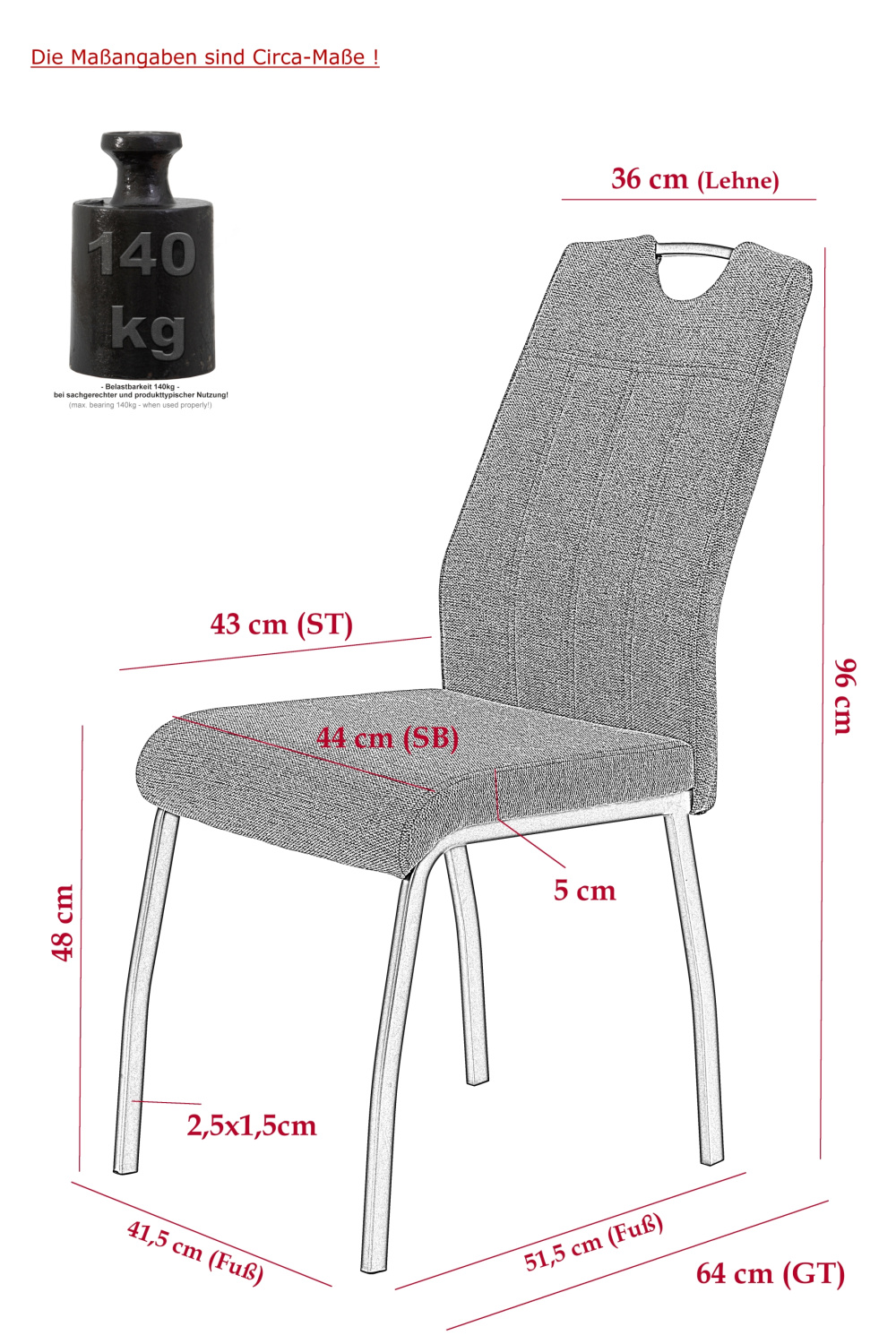 Стул кухонный Elif II S  (Цвет ВИНТАЖНЫЙ СЕРЫЙ 50 / СЕРЫЙ, Артикул 920698 50, Размер 440 мм * 960 мм * 640 мм)