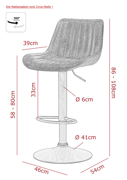 Стул барный "Sabine I H" поворотный (Цвет АНТРАЦИТ 46 / ЧЁРНЫЙ, Размер 440 мм * 860 - 1080 мм * 520 мм)